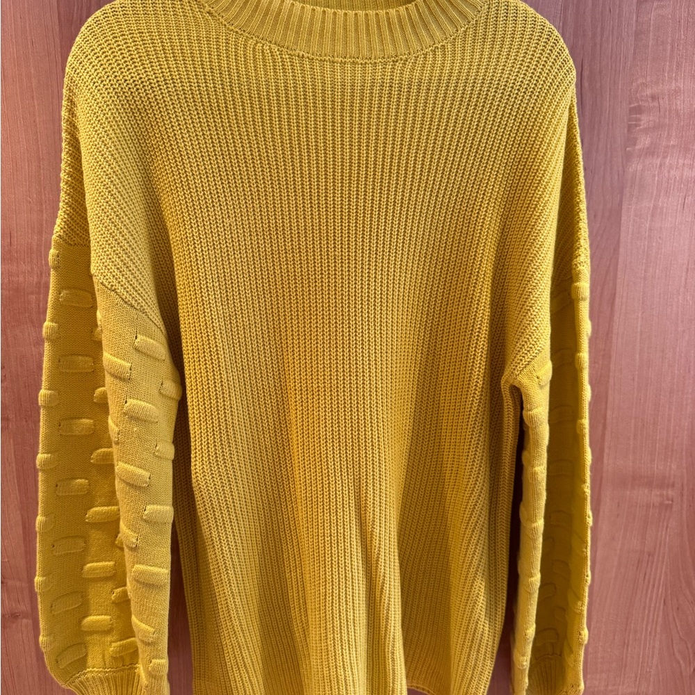 Cozy Mustard Yellow Textured Knit Sweater – Size M